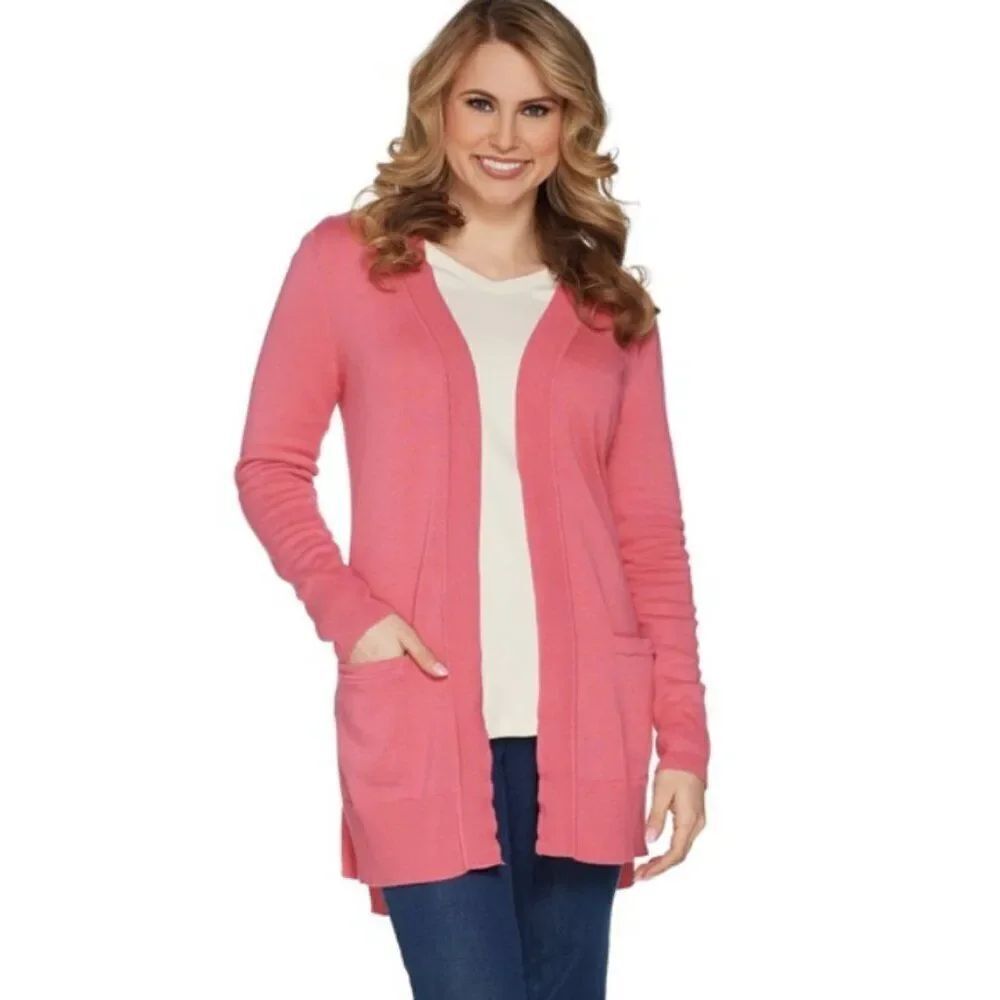 New Isaac Mizrahi Live! Essentials Open Front Cardigan in Seaside Rose | Size S